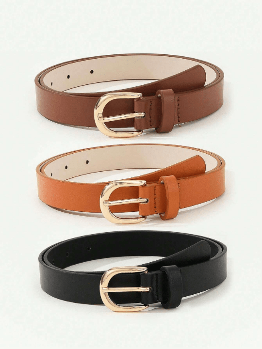 3pcs/Set Women's Simple Metal Square Buckle Belt, Suitable For Daily Wear With Dress, Jeans, Suit Pants - Lolli World Marketplace