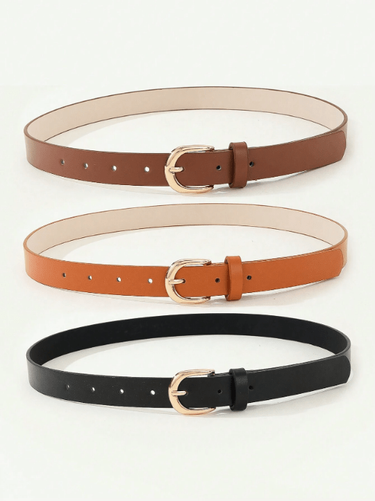 3pcs/Set Women's Simple Metal Square Buckle Belt, Suitable For Daily Wear With Dress, Jeans, Suit Pants - Lolli World Marketplace