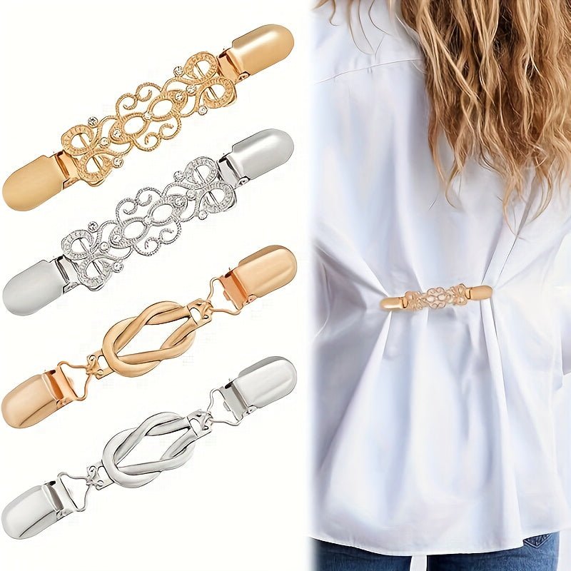 4pcs Vintage - Inspired Waist Cincher Clips for Women - Adjustable Metal Brooches for Dresses, Shirts, Shawls & Sweaters - Secure Hold, No - Slip Design, All - Season Use, Zinc Alloy, Perfect for Casual Attire, Dress Cincher Clips|Vintageinspired Design|Durable
