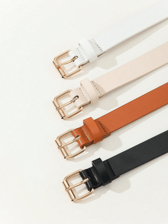 4pcs Women's Basic Square Buckle Waist Belt Set For Dress And Jeans, Suitable For Daily Wear Or Work Outfits - Lolli World Marketplace