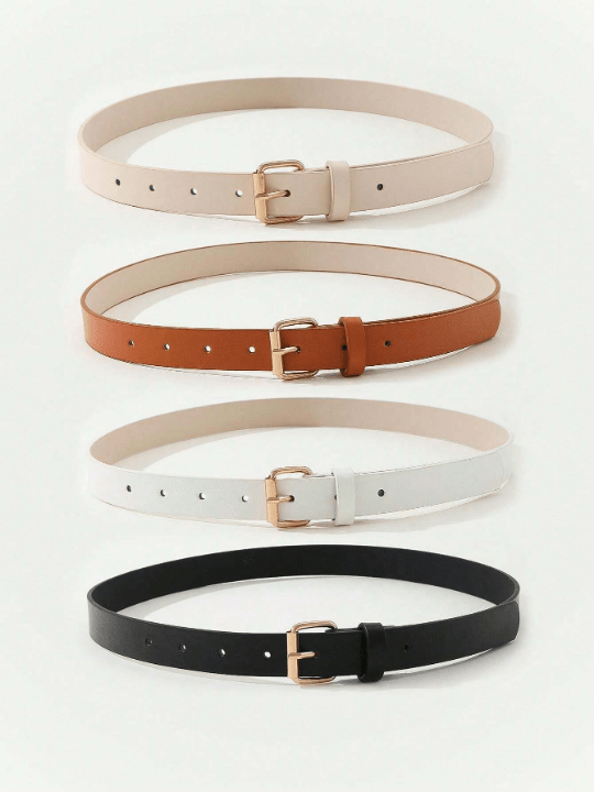 4pcs Women's Basic Square Buckle Waist Belt Set For Dress And Jeans, Suitable For Daily Wear Or Work Outfits - Lolli World Marketplace
