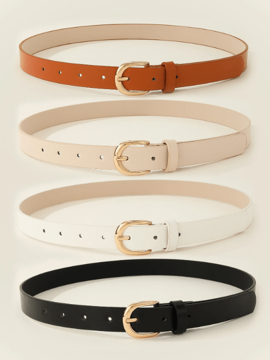 4pcs/Set Ladies' Metal Square Buckle, Simple And Versatile Belt For Daily Wear, Suitable For Dresses, Jeans, Pants, Etc. - Lolli World Marketplace