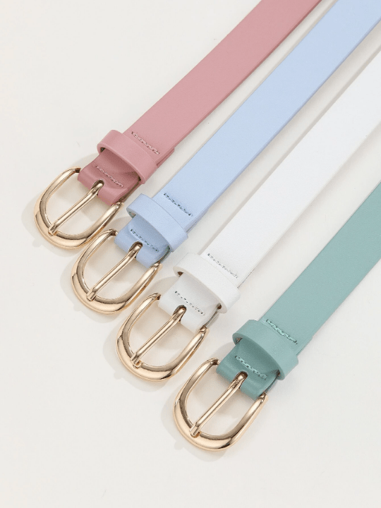 4pcs/Set Women's Metal Square Buckle Simple And Versatile Waist Belt, Suitable For Daily Wear With Dresses, Jeans And Suits - Lolli World Marketplace