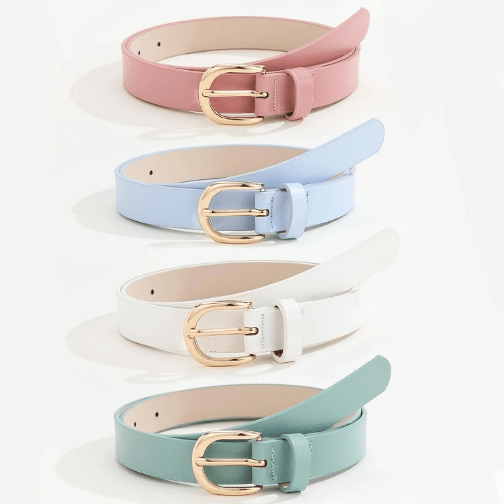 4pcs/Set Women's Metal Square Buckle Simple And Versatile Waist Belt, Suitable For Daily Wear With Dresses, Jeans And Suits - Lolli World Marketplace