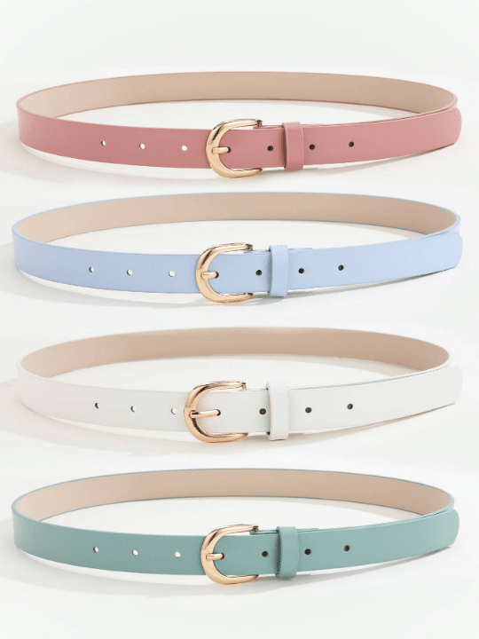 4pcs/Set Women's Metal Square Buckle Simple And Versatile Waist Belt, Suitable For Daily Wear With Dresses, Jeans And Suits - Lolli World Marketplace