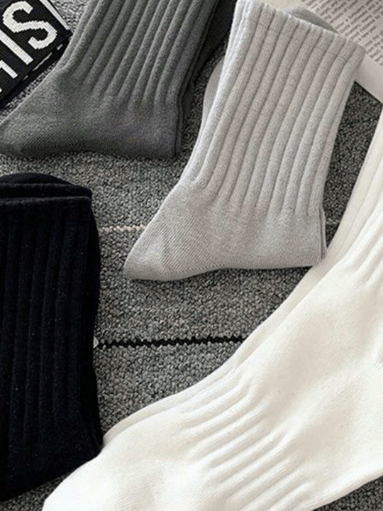 5pairs Autumn/winter Mid Calf Socks Black/white Anti - odor Sweat - absorbent Breathable Sporty Socks - Lolli World Marketplace