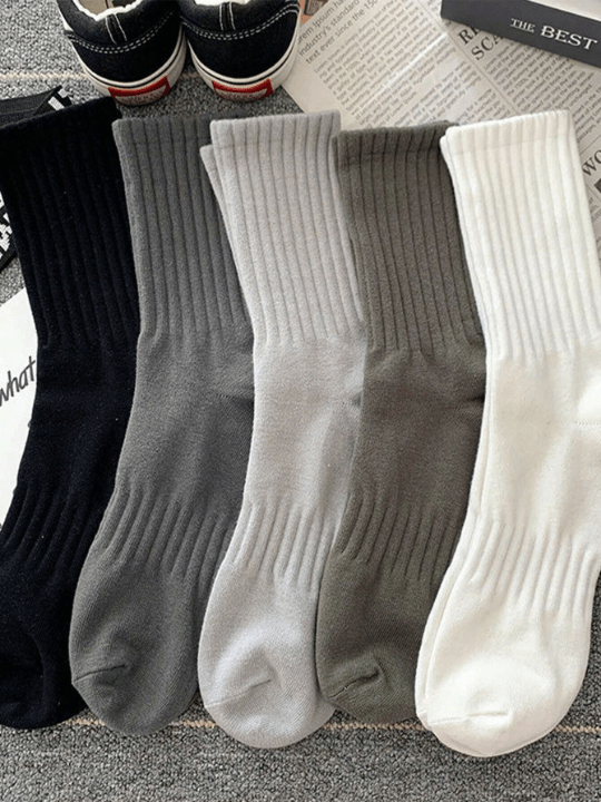 5pairs Autumn/winter Mid Calf Socks Black/white Anti - odor Sweat - absorbent Breathable Sporty Socks - Lolli World Marketplace