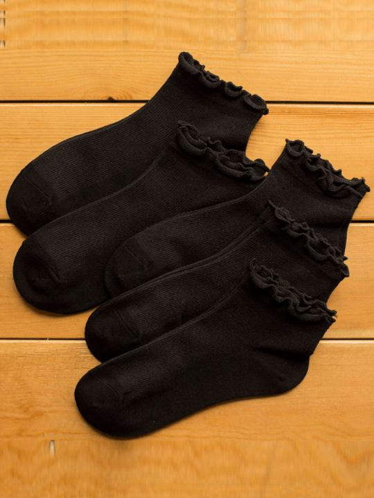 5pairs Solid Frill Trim Crew Socks - Lolli World Marketplace