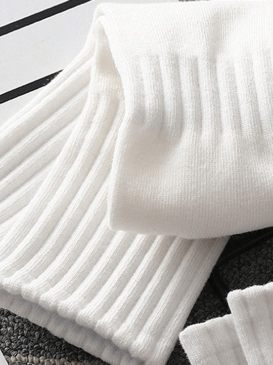 5pairs White Women's Spring And Autumn Casual Mid - calf Socks, Versatile Style For Couples - Lolli World Marketplace