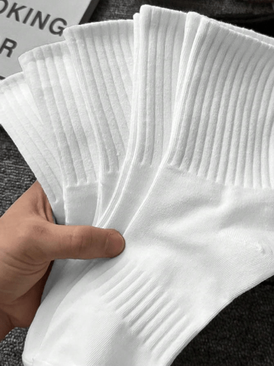 5pairs White Women's Spring And Autumn Casual Mid - calf Socks, Versatile Style For Couples - Lolli World Marketplace