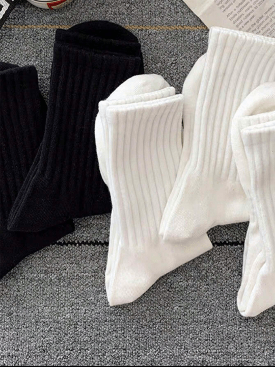 5pairs Women's Casual Black & White Mid - calf Socks For Spring And Autumn - Lolli World Marketplace