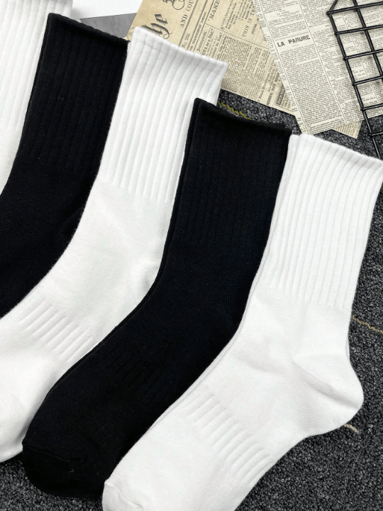 5pairs Women's Casual Black & White Mid - calf Socks For Spring And Autumn - Lolli World Marketplace