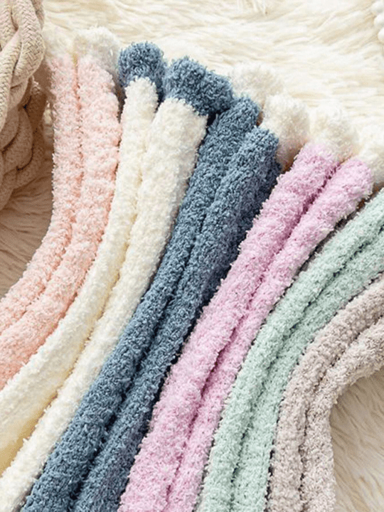 5pairs Women's Cute Thickened Coral Fleece Mid - calf Socks For Autumn And Winter - Lolli World Marketplace