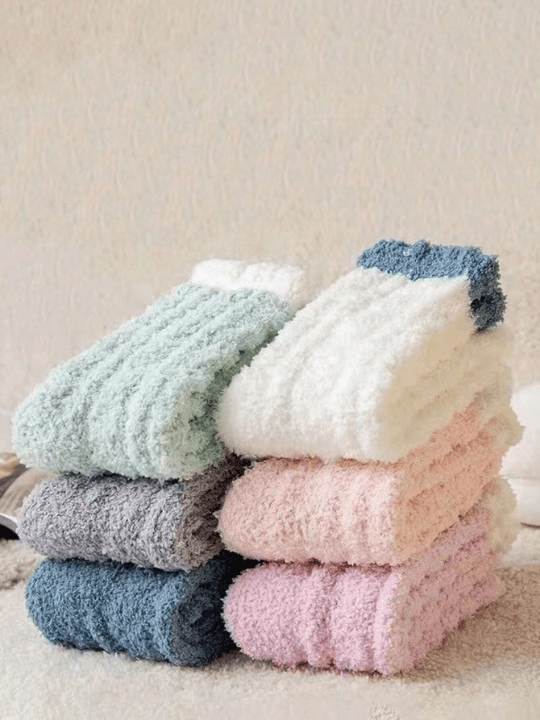 5pairs Women's Cute Thickened Coral Fleece Mid - calf Socks For Autumn And Winter - Lolli World Marketplace