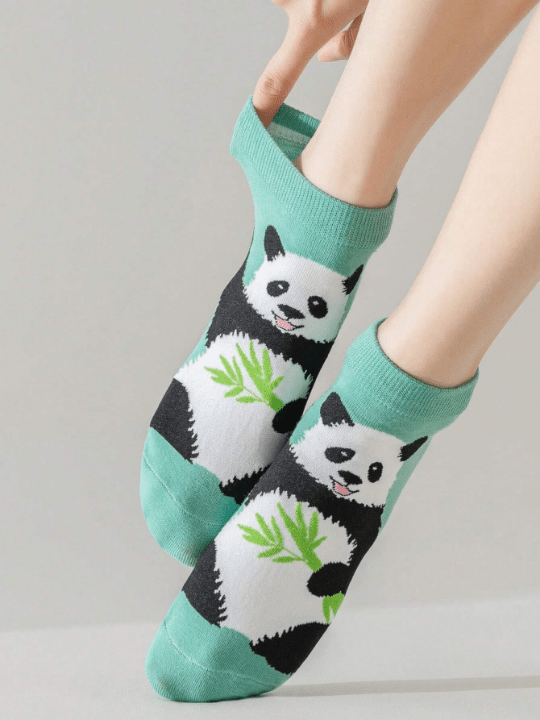 5pairs Women's Panda Animal Patterned Short Socks, Moisture Wicking, Cute, Versatile, Funny, Suitable For Daily Wear - Lolli World Marketplace