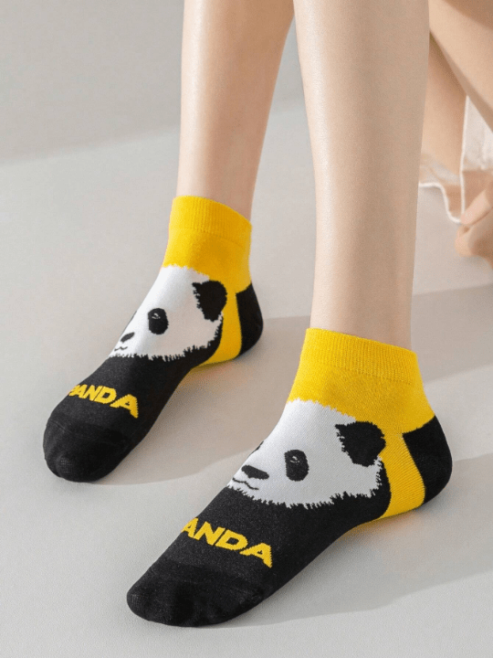 5pairs Women's Panda Animal Patterned Short Socks, Moisture Wicking, Cute, Versatile, Funny, Suitable For Daily Wear - Lolli World Marketplace