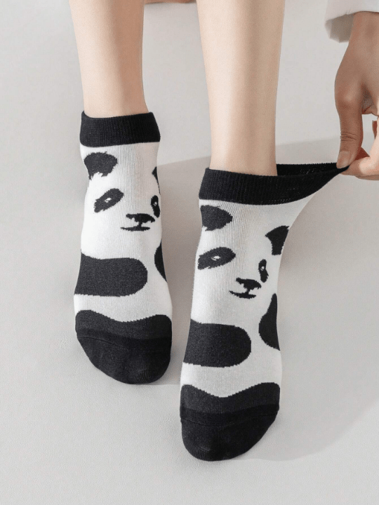 5pairs Women's Panda Animal Patterned Short Socks, Moisture Wicking, Cute, Versatile, Funny, Suitable For Daily Wear - Lolli World Marketplace