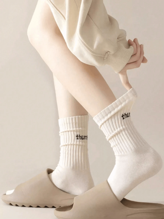 5pairs/set Multicolor Women's Spring And Autumn Casual Crew Socks With Letter Pattern, Unisex - Lolli World Marketplace