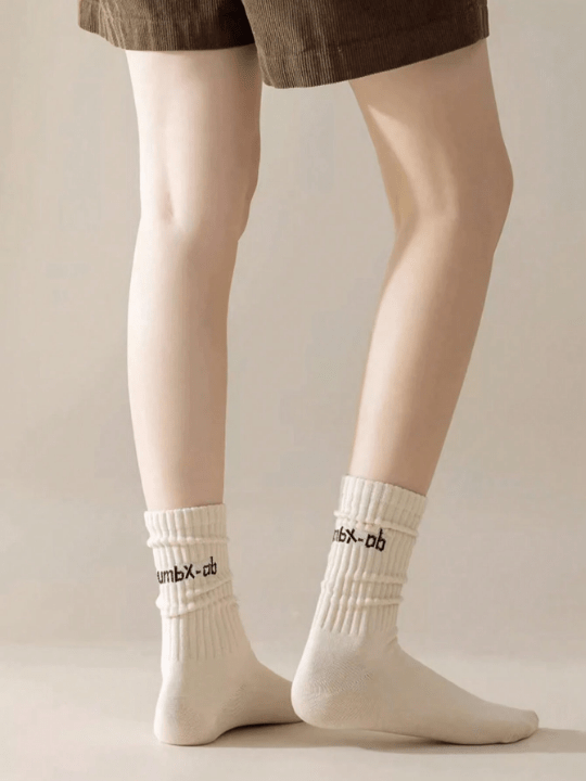 5pairs/set Multicolor Women's Spring And Autumn Casual Crew Socks With Letter Pattern, Unisex - Lolli World Marketplace