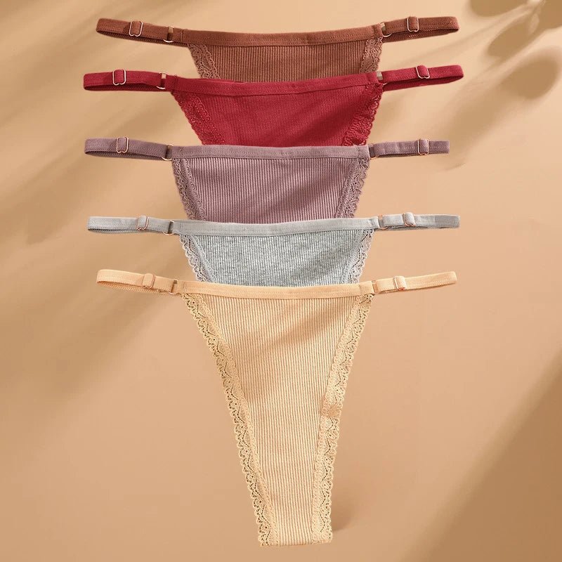 5PCS/Set Cotton Panties Sexy G - String Women's Underwear T - Back Lingerie Femme Underpants Briefs Adjustable Waist Thong Intimates