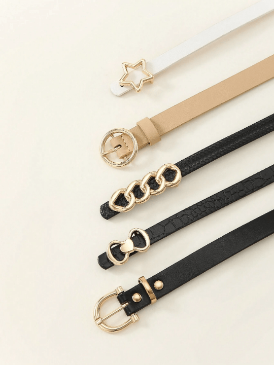 5pcs/Set White Star And Circle Chain Design Waist Belt Suitable For Daily Wear With Jeans, Dress Casual - Lolli World Marketplace