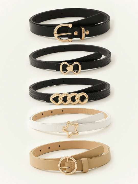 5pcs/Set White Star And Circle Chain Design Waist Belt Suitable For Daily Wear With Jeans, Dress Casual - Lolli World Marketplace