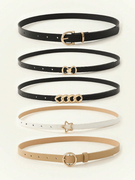 5pcs/Set White Star And Circle Chain Design Waist Belt Suitable For Daily Wear With Jeans, Dress Casual - Lolli World Marketplace