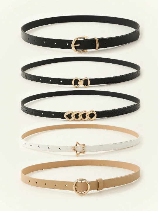 5pcs/Set White Star And Circle Chain Design Waist Belt Suitable For Daily Wear With Jeans, Dress Casual - Lolli World Marketplace