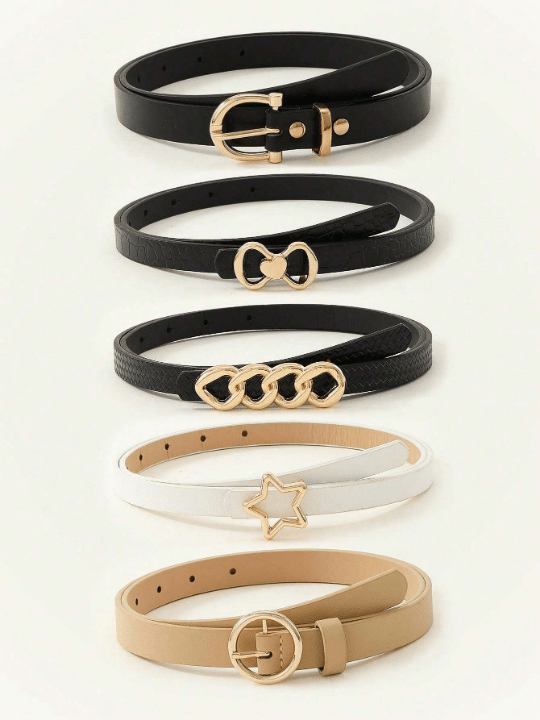 5pcs/Set White Star And Circle Chain Design Waist Belt Suitable For Daily Wear With Jeans, Dress Casual - Lolli World Marketplace