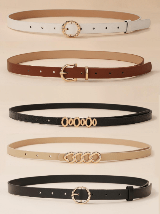 5pcs/set Women's Jeans/dresses Decorative Chain Belt With Circular Buckle, Black & White Color, Suitable For Daily Wear - Lolli World Marketplace