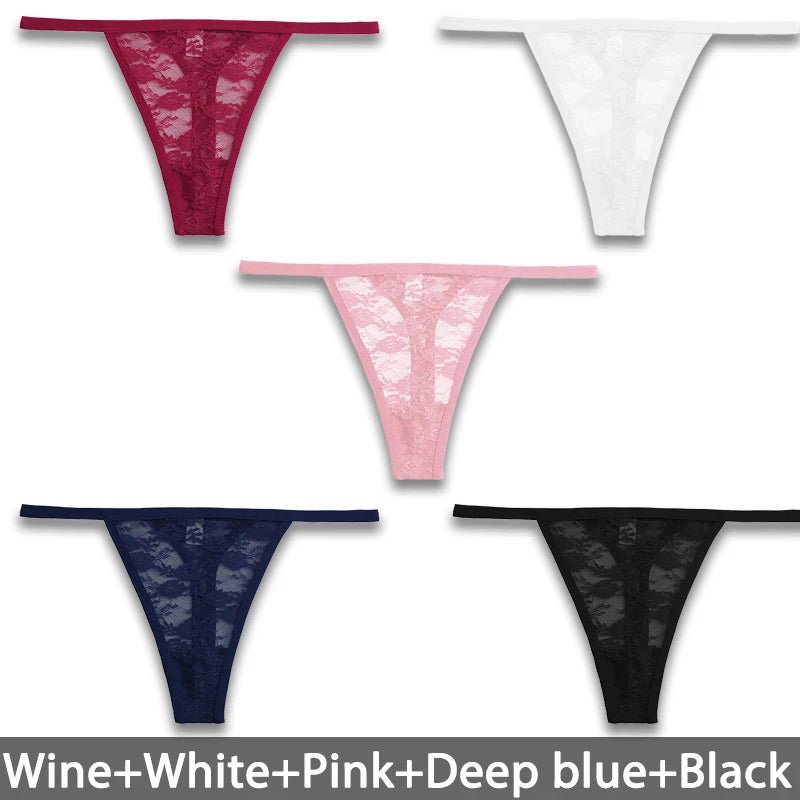 5PCS/Set Women's Underwear Lace Panties Floral Lingerie Woman Panties Sexy Thong G - String Female Pantys Perspective Intimates