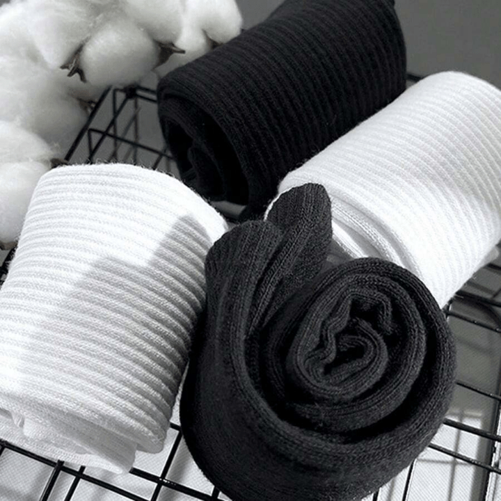 6 Pairs Women's Mid - calf Socks With Black & White Stripes And High Elasticity, Suitable For Daily Wear - Lolli World Marketplace