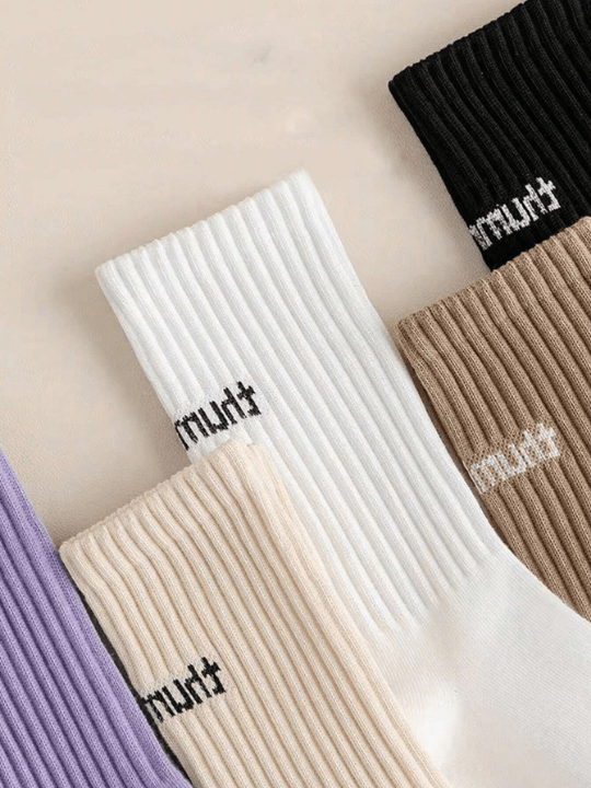6 Pairs/set Multicolor Solid Color Sport Casual Pile Socks For Women - Lolli World Marketplace