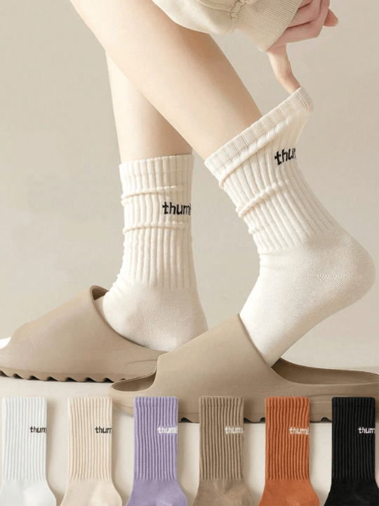 6 Pairs/set Multicolor Solid Color Sport Casual Pile Socks For Women - Lolli World Marketplace