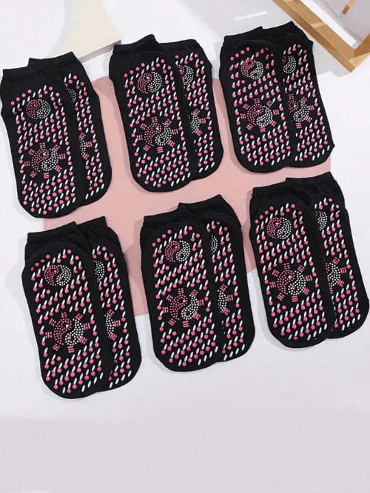 6 Pairs/set Multicolor Women's Self - heating Floor Socks Tourmaline Health, Warmth, Massage, Moisture Wicking, Anti - cold Mid Tube Socks - Lolli World Marketplace