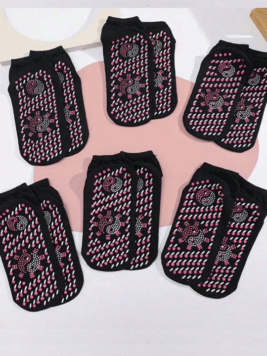 6 Pairs/set Multicolor Women's Self - heating Floor Socks Tourmaline Health, Warmth, Massage, Moisture Wicking, Anti - cold Mid Tube Socks - Lolli World Marketplace