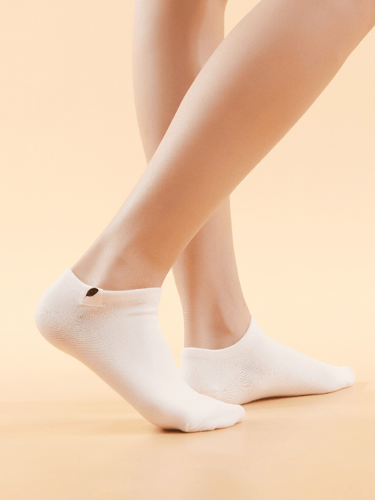 6pairs Letter & Triangle Pattern Patched White Socks - Lolli World Marketplace