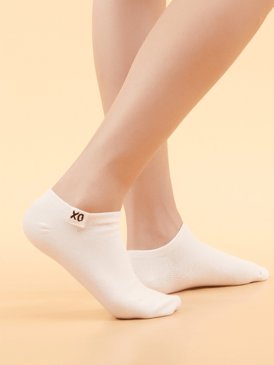 6pairs Letter & Triangle Pattern Patched White Socks - Lolli World Marketplace