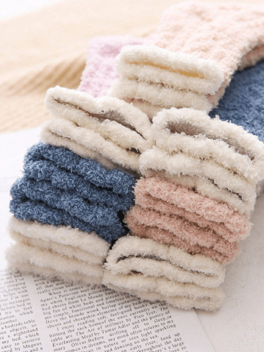7pairs Women's Cute Thickened Coral Fleece Mid - calf Sleep Socks For Autumn And Winter - Lolli World Marketplace