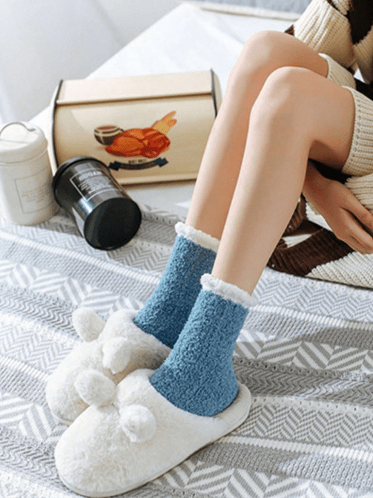 7pairs Women's Cute Thickened Coral Fleece Mid - calf Sleep Socks For Autumn And Winter - Lolli World Marketplace