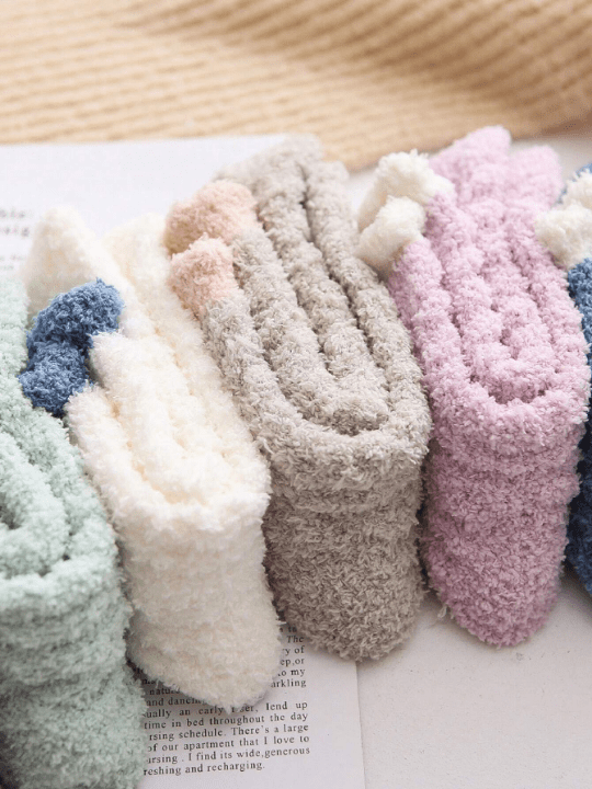 7pairs Women's Cute Thickened Coral Fleece Mid - calf Sleep Socks For Autumn And Winter - Lolli World Marketplace