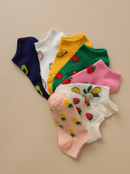 8 Pairs/set Women's Fruit Patterned Casual Short Socks - Lolli World Marketplace