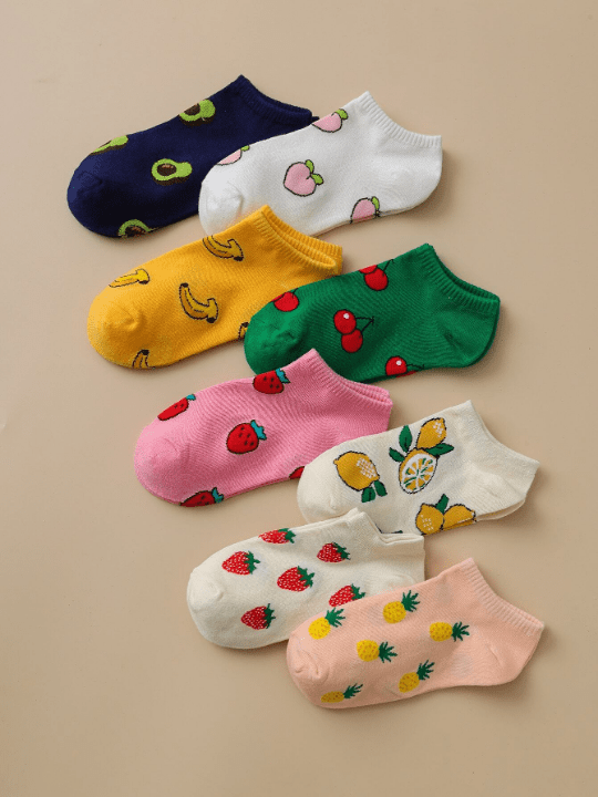 8 Pairs/set Women's Fruit Patterned Casual Short Socks - Lolli World Marketplace