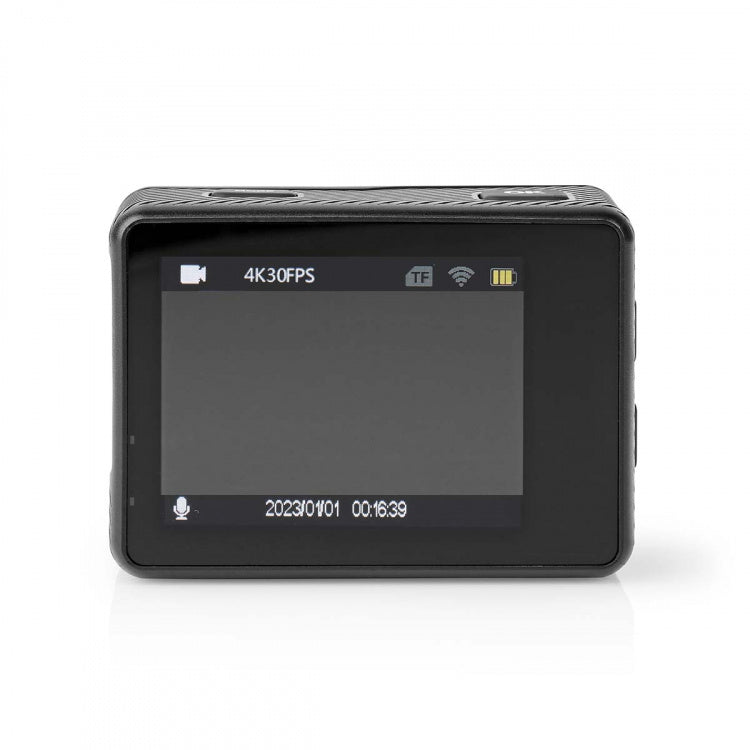 Nedis Action Camera | Dual Screen | 4K@30fps | 16 MPixel | Waterproof up to: 30.0 m | 90 min | Wi-Fi | App available for: Android™/iOS | Brackets included | Black