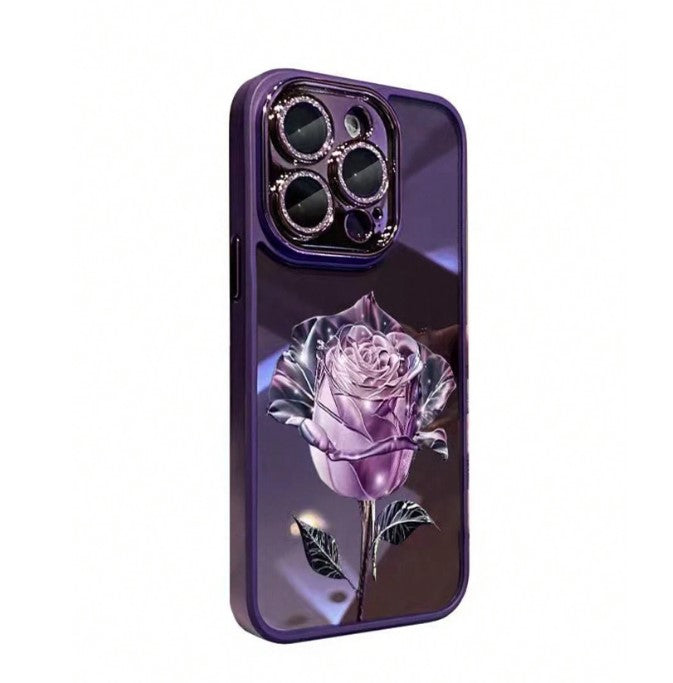 Elegant Transparent Dark Purple Rose Phone Case Compatible With IPhone 14 Pro Max/13 Pro/12 Pro, Full Coverage Anti-Drop High-End Mobile Phone Cover