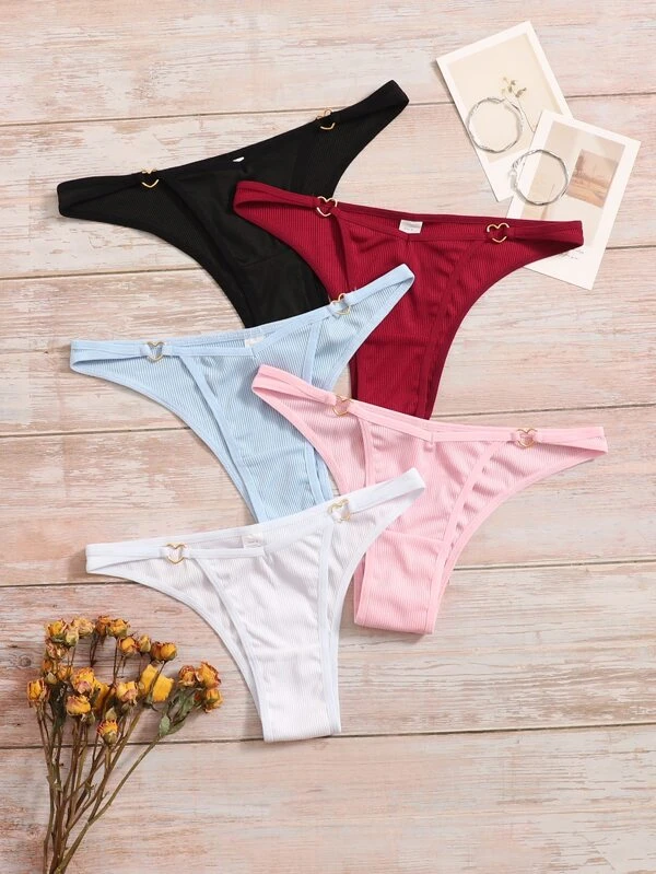 5pack Solid Ring Linked Panty