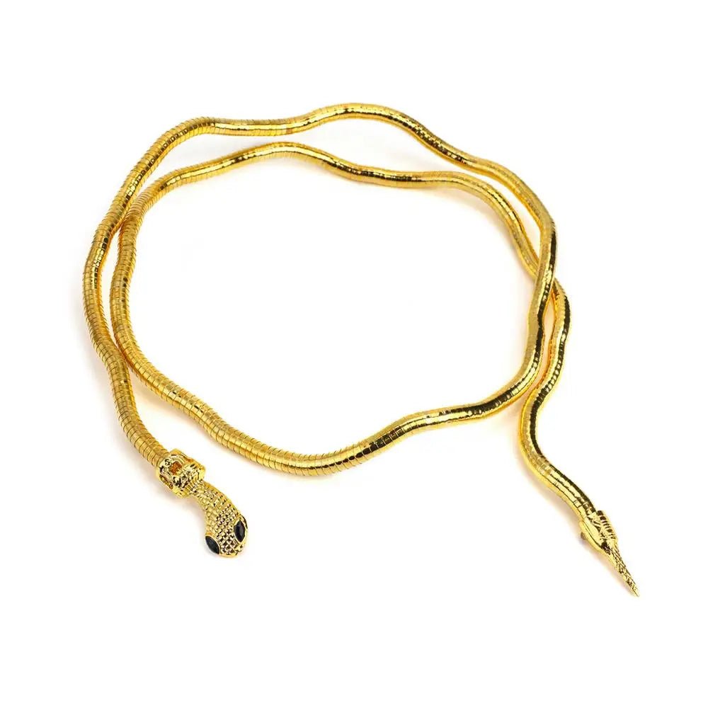 AENSOA 2022 New Punk Multilayer Metal Alloy Gold Black Color Cool Bendy Snake Necklace Bracelet for Women Men Chunky Jewelry