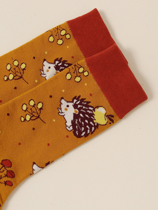 Apple & Hedgehog Pattern Crew Socks - Lolli World Marketplace