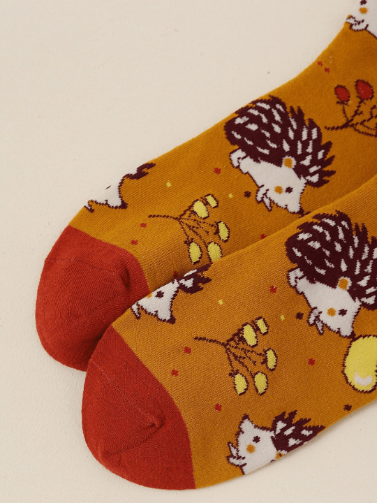Apple & Hedgehog Pattern Crew Socks - Lolli World Marketplace