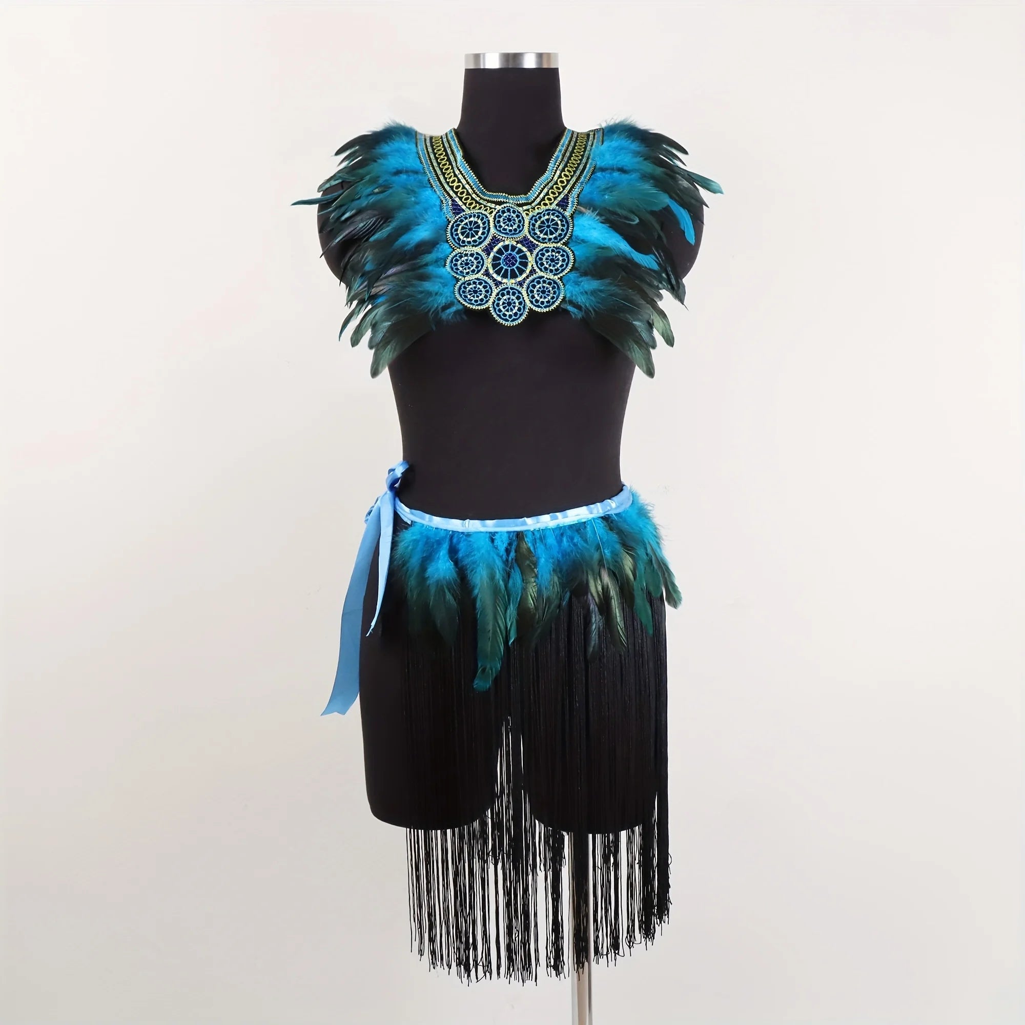 Artificial simulation feather tassel lace shawl half skirt belt accessory, stage performance Halloween party costume